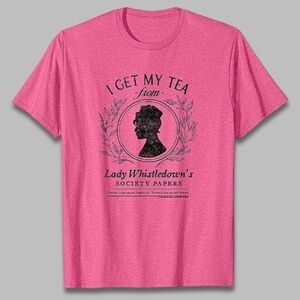 Bridgerton Graphic Tee Shirt Lady Whistledown Crew Neckline Pink W US 3XL NWOT